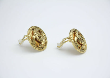 Chanel Vintage 93P Gold Plated Button Gold Clip-on Earrings