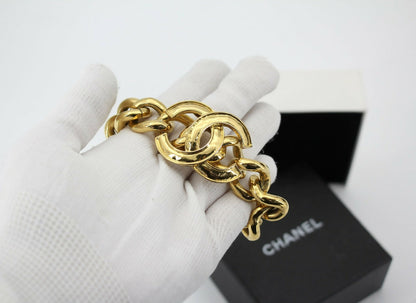 Chanel Vintage 94P Gold-plated CC Wave Rotating Lock Bracelet