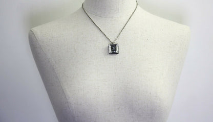 Chanel Vintage 10A Resin Transparent Square Black CC Pendant Necklace