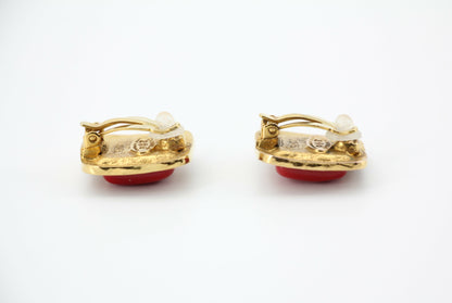 Chanel Vintage 1886-92 Gold-plated Large Red Square Clip-on Earrings