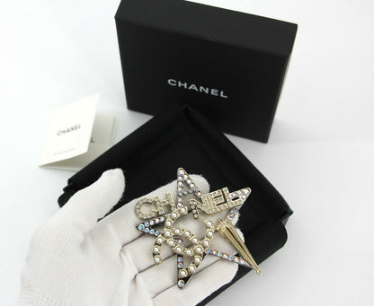 Chanel A21C Rhinestone & Imitation Pearl Hollow Star Brooch
