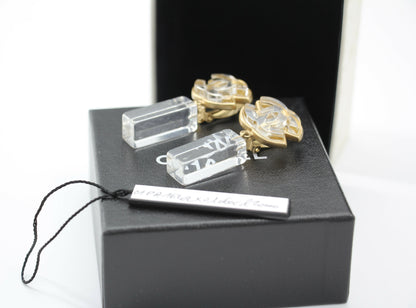 Chanel Vintage 01P Acrylic Rectangular Ice Cube Dangle Clip-on Earrings