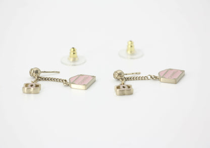 Chanel Vintage 01 Enamel Pink Purse Rue Cambon CC Dangle Stud Earrings