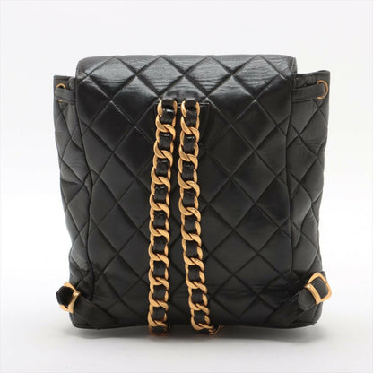 Chanel Vintage Black Lambskin Diamond-Quilted Flap Backpack