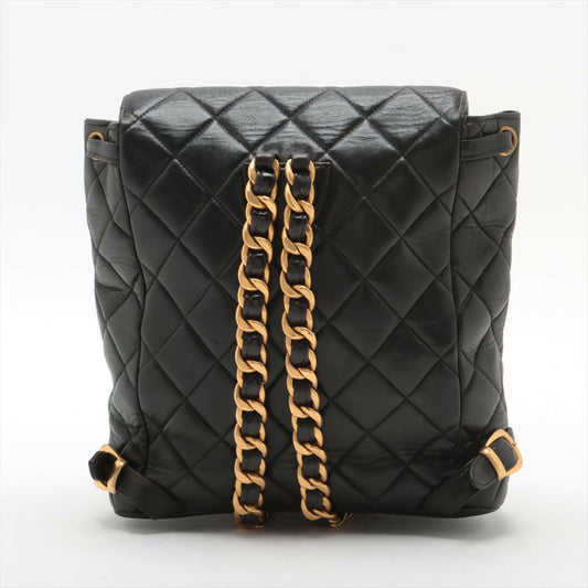 Chanel Vintage Black Lambskin Diamond-Quilted Flap Backpack