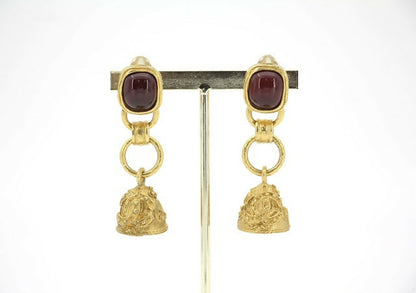 Chanel Vintage 94A Grapevine Gold-plated Red Bell Clip-on Earrings