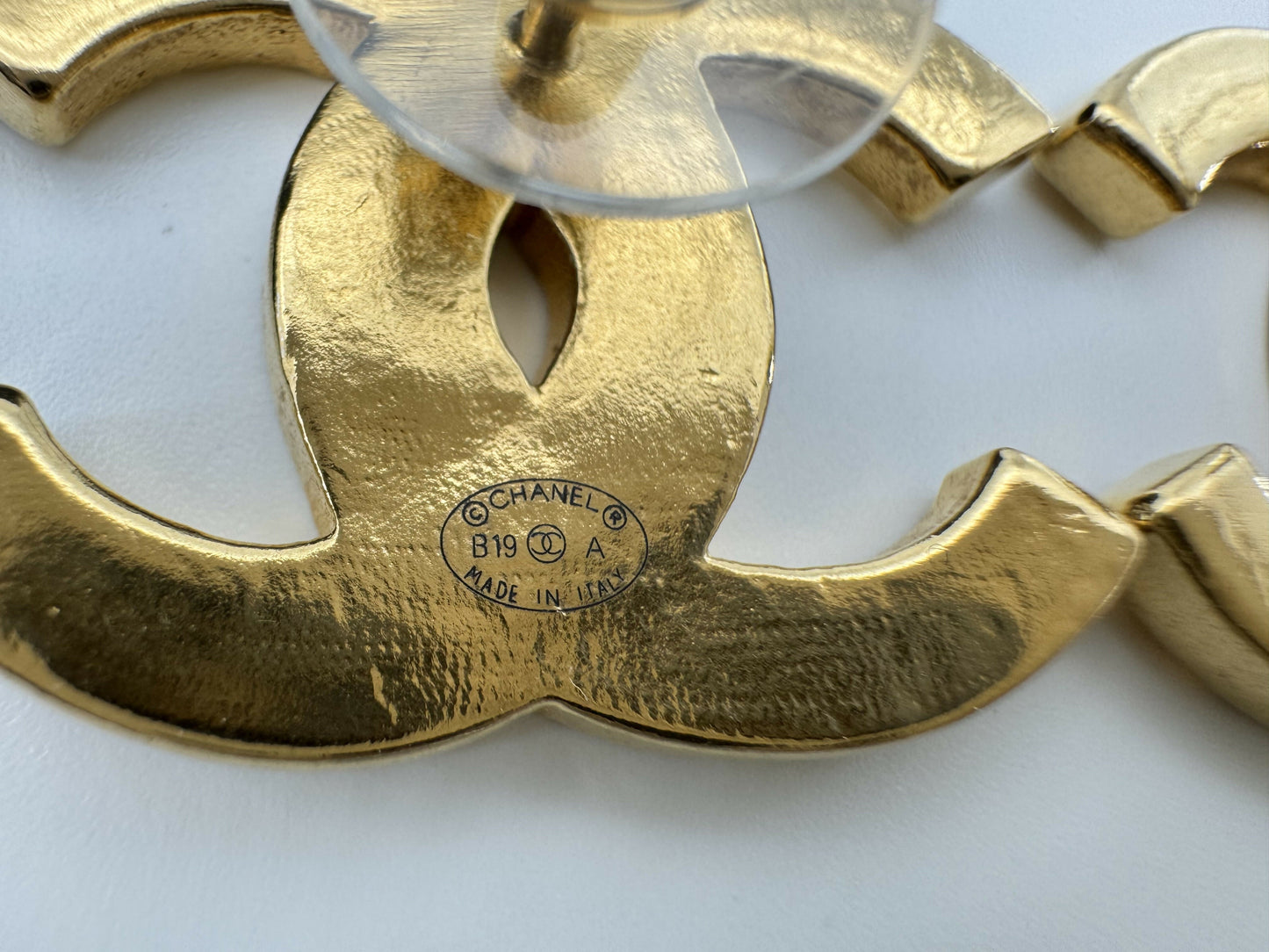 Chanel B19A Metal Square Embossed Gold CC Earrings