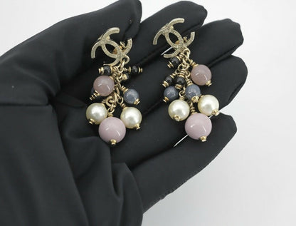 Chanel A11P Imitation Pearl Purple Blue Grape String CLIP-on Earrings